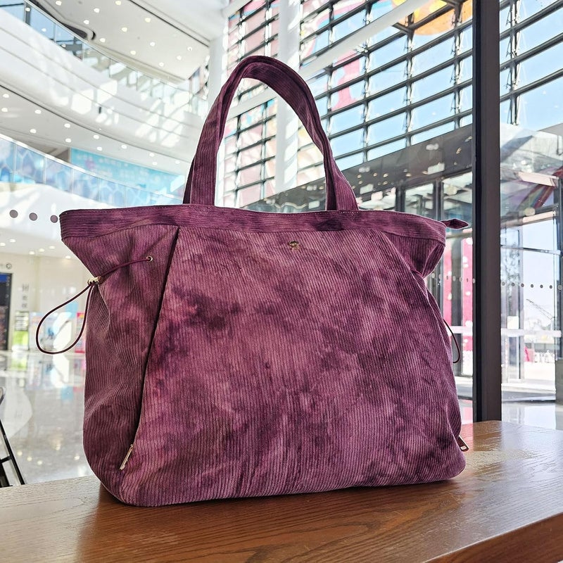 ESVAN Corduroy Yoga Tote Bag Gifts for Women Drawstring Yoga Mat Bag for Office Workout Travel Carryall Pilates Gym - Image 3